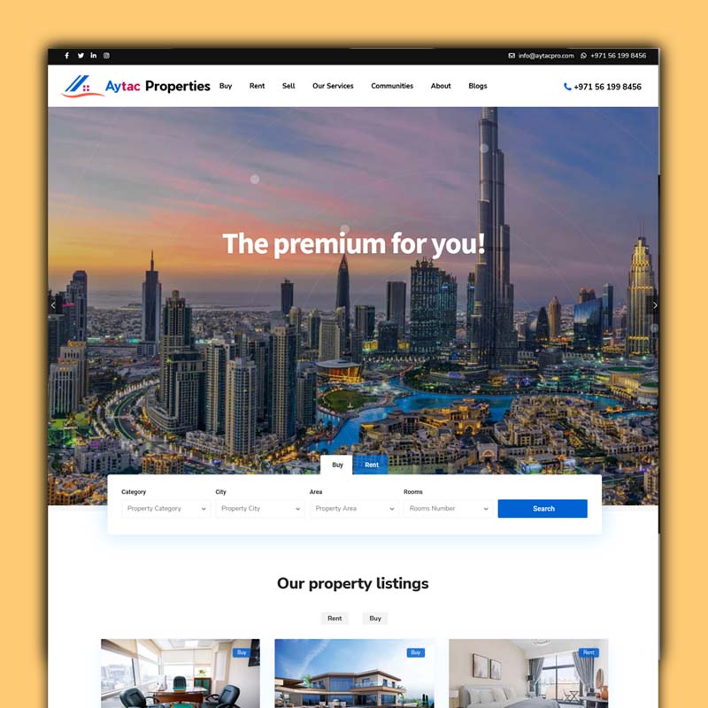 Aytac properties website portfolio image